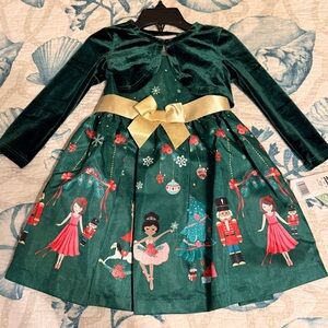 Bonnie Jean Toddler Girls Size 2T Green Nutcracker Ballerina Christmas Dress